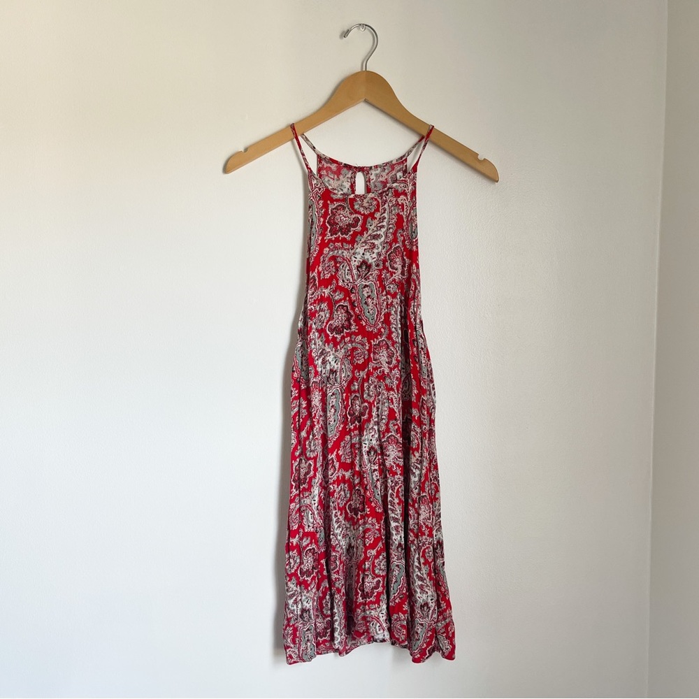 American Eagle High Neck Flowy Mini Dress - Red - Size Medium